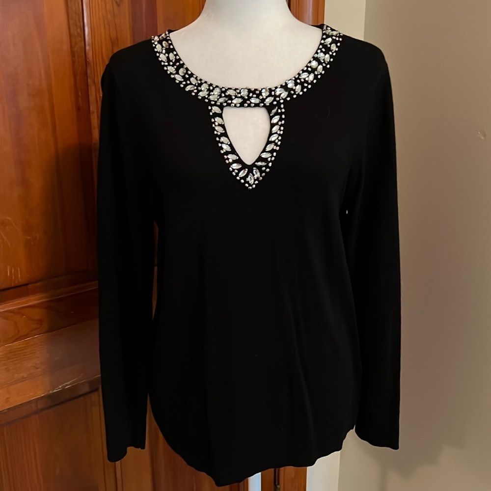 I-N-C International Concepts Embellished Keyhole Neck Sweater.
